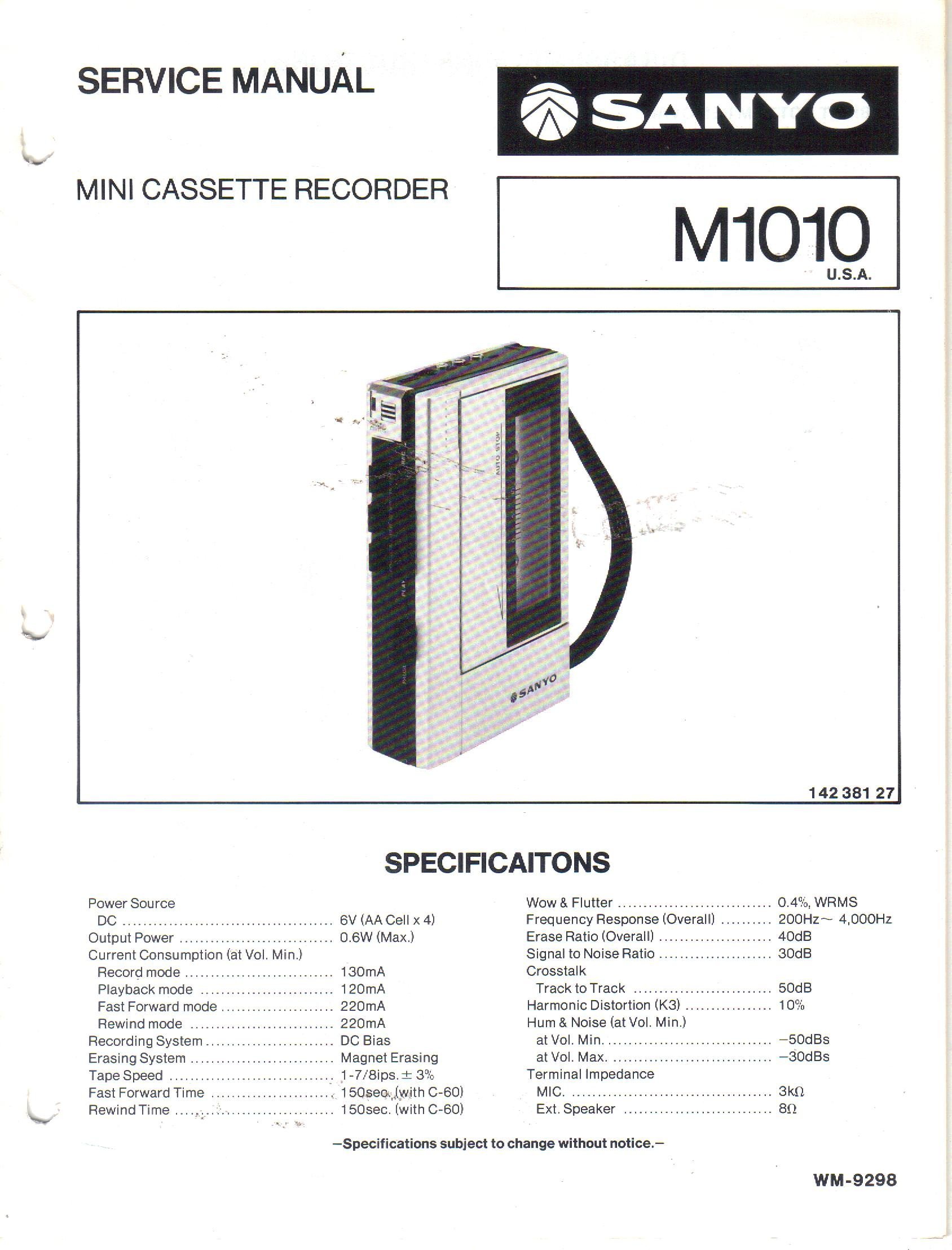 Service Manual for Sanyo M1010 Mini Cassette Recorder: Sanyo Electric Inc,  not stated, Sanyo: Amazon.com: Books