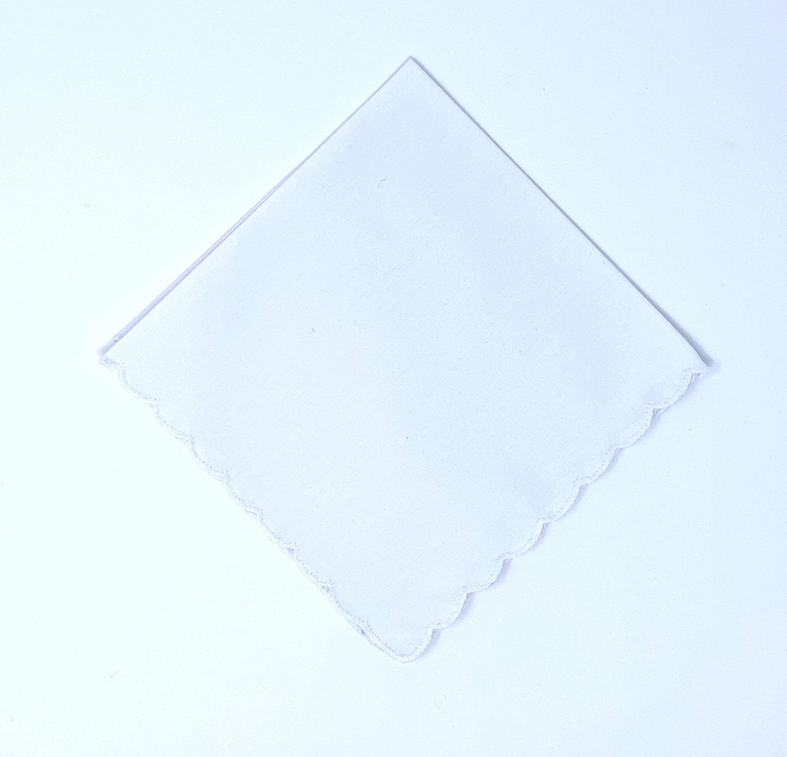 White Handkerchief scalloped edge hem. By EmbroiderableLinens Inc