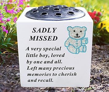 Graveside Memorial Ornament Grave Stone Flower Vase Diamante Loved