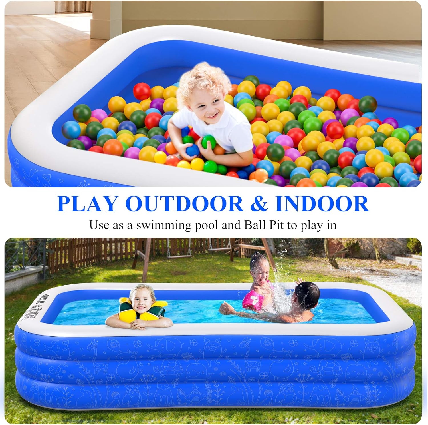 Inflatable Swimming Pool, 120" X 72" X 22" Family Inflatable Lounge Pool for Kiddie, Kids, Adults, Infant, Toddlers, Easy Set Swimming Pool for Garden, Backyard, Outdoor Summer Water Party: Home & Kitchen