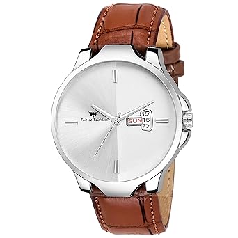 Fadiso fashion FF2033-WH BR Leather Strap Day & Date