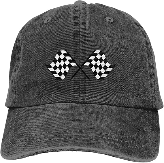 Mans Checkered Flags Race Car Casquette Vintage Denim Snapback Hat at