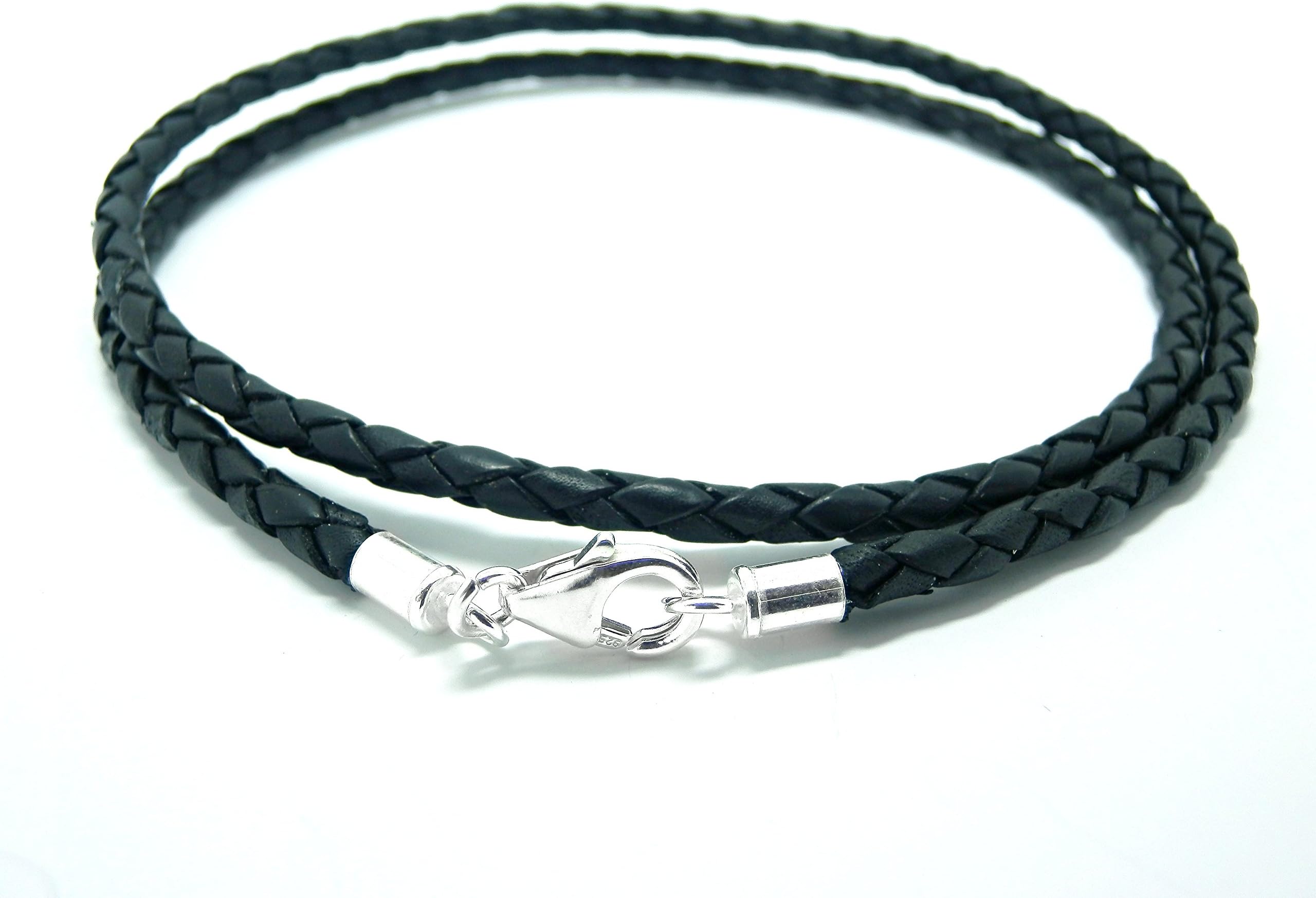 Carla Marie Jewellery Mens Ladies Leather Necklace-3mm Black Braided Leather With Sterling Silver Ends & Clasp