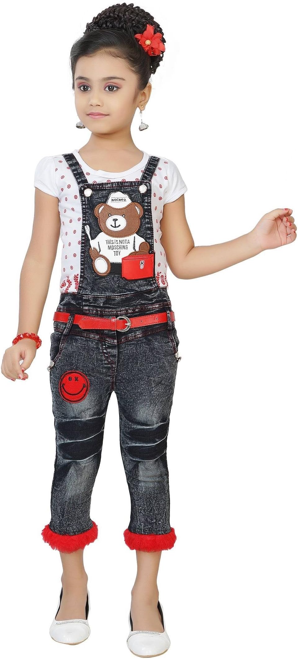 Arshia Fashions Girls Top and Denim Dungaree Jeans Set