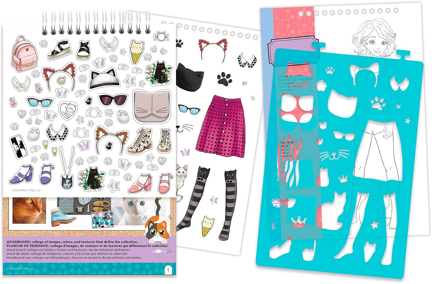 Make It Real Kitty Inspired Fashion Sketchbook with Stencils and Stickers for Creativity, Kids Arts and Crafts Colouring Book - Image 5