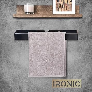 IRONIC Glossy Finish Hanging Towel Bar 1 Feet Long for Bathroom, Kitchen, Balcony | Wall Mounted Towel Stand for Drying Bedroom | Towel Hanger | Bathroom Accessory | Made in India (Rectangular)