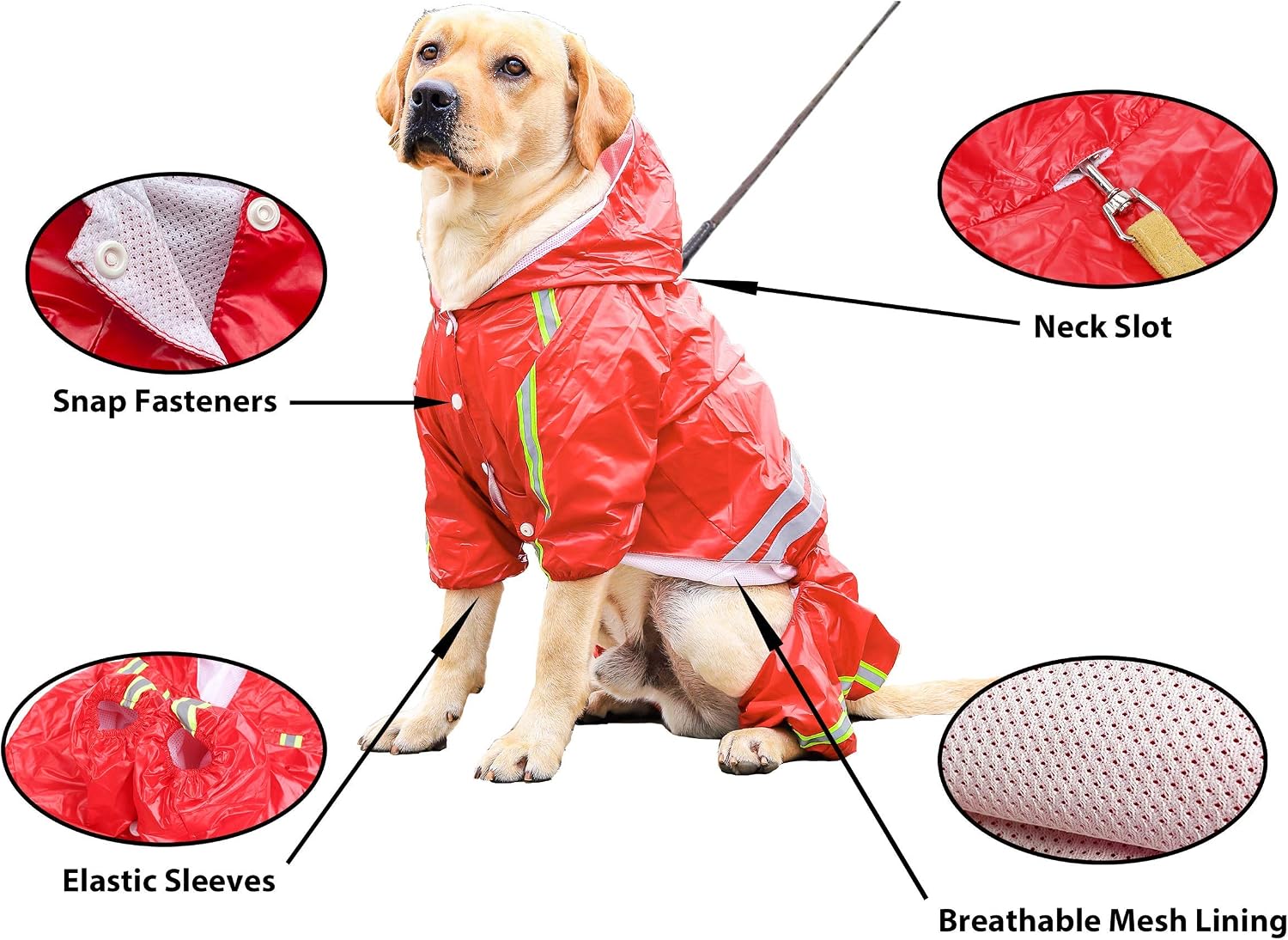 PETULANE Dog Raincoats Waterproof with Legs, Rain Jacket with Reflective Strips and Hood - Image 3