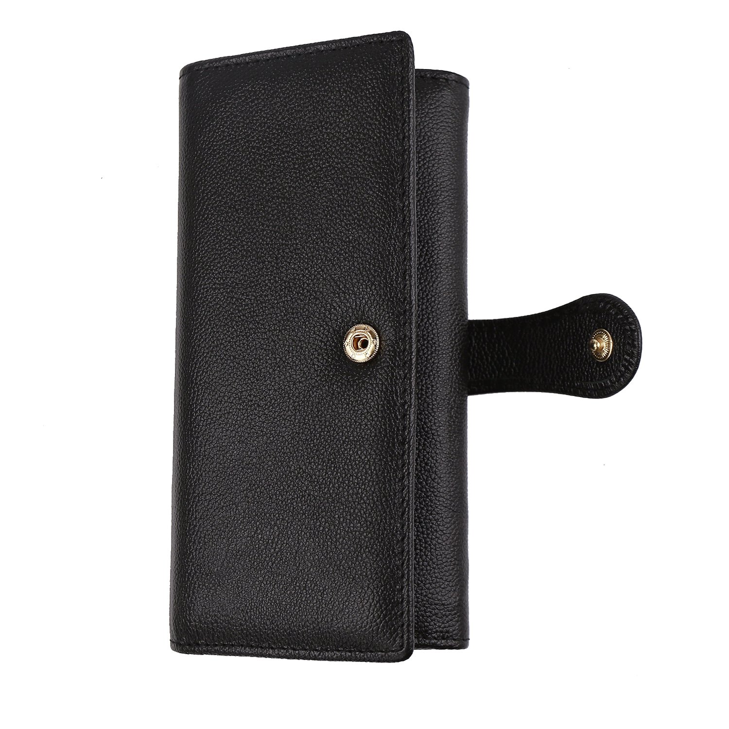 RFID Wallets for Women Leather Trifold Long Large Travel Clutch Purse with 10 Sleeves Black