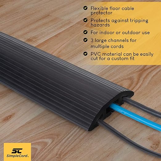 Simplecord Floor Cable Cover 10 Ft Black Duct Cord Protector