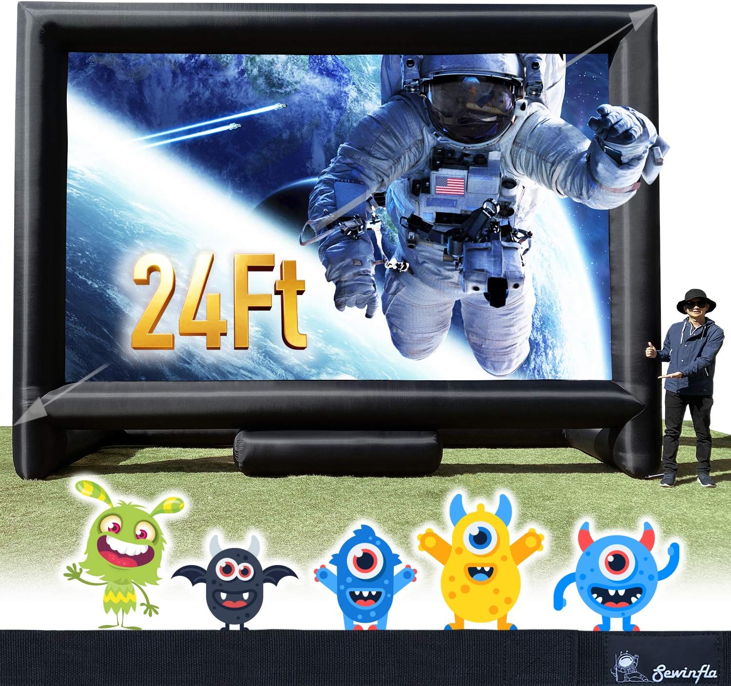 24FT Inflatable Mega Movie Screen Outdoor - Front and Rear Projection - Portable Blow Up Projector Screen for Grand Parties, Easy to Set Up (Blower NOT Include, Available in Our Store)