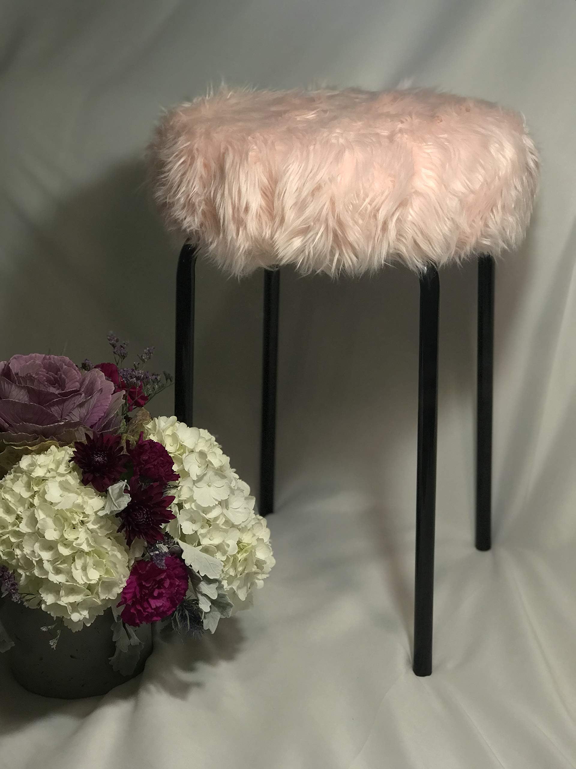 Pink Faux Fur Black Vanity Stool