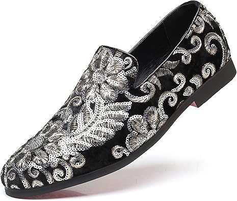black sequin moccasins