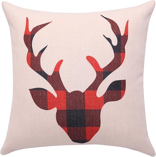 Amazon Com Buffalo Plaid Throw Pillow Covers Deer Decorative