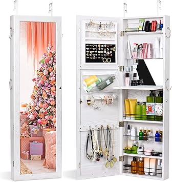 Amazon Com Twing Jewelry Armoire Cabinet Wall Door Mounted Jewelry Armoire With Full Length Mirror Lockable Large Jewelry Organizer White Home Improvement