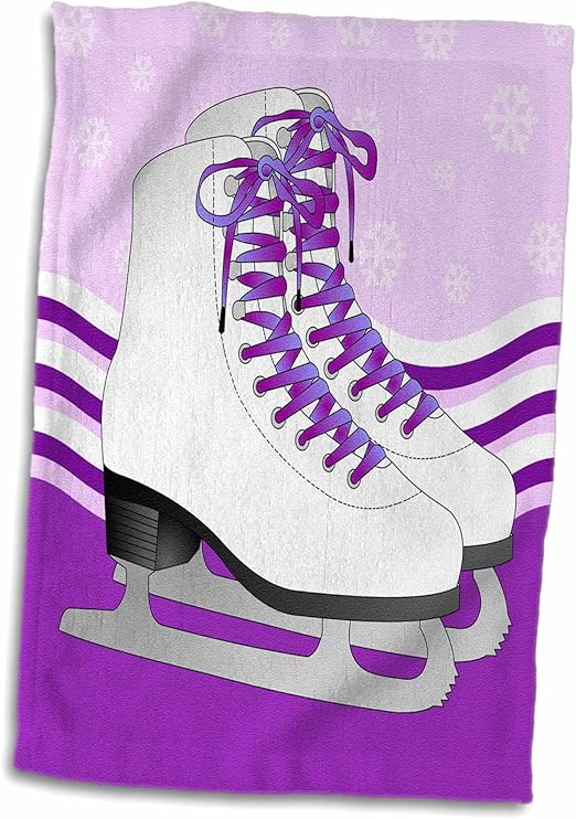3D Rose Pair of Purple Ice Skates On Snowflake Background