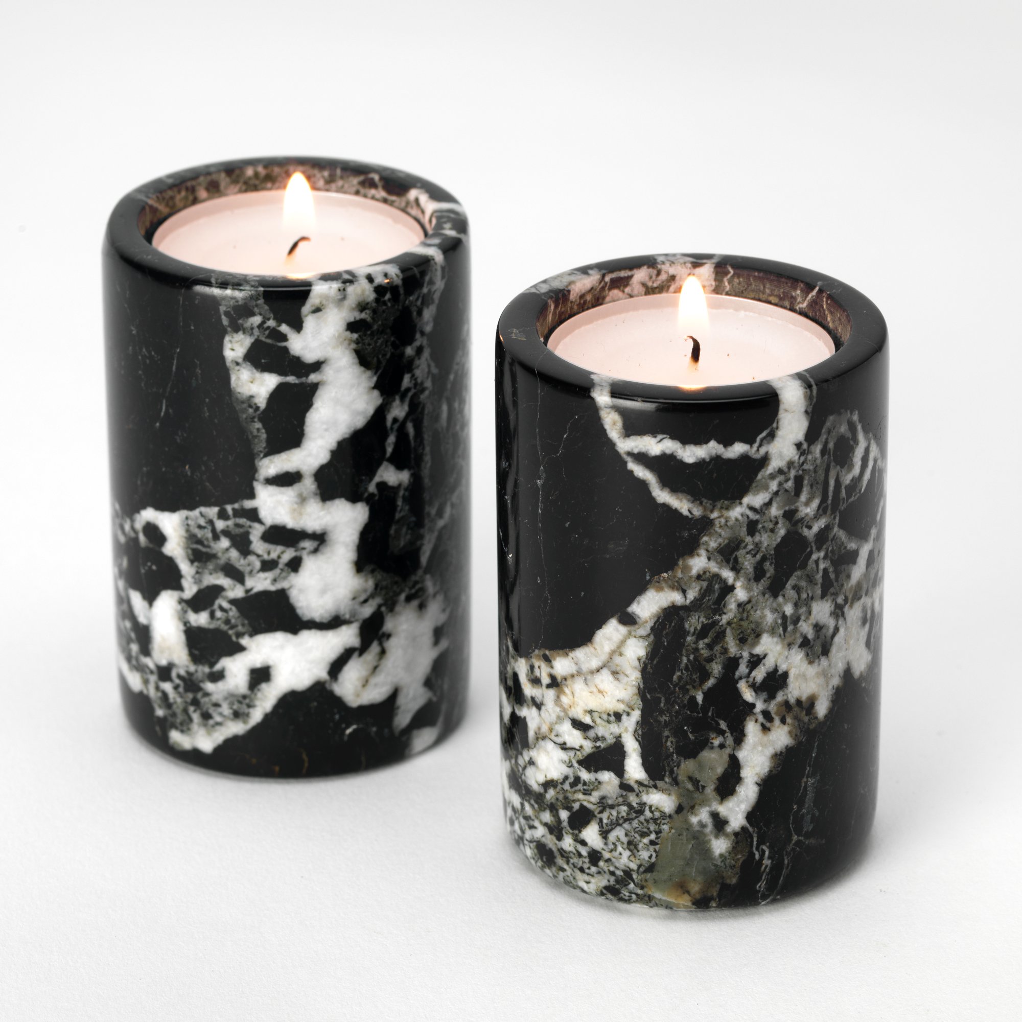 British Fossils Black Marble Cylinder Tea Light Holders (Pack of 2