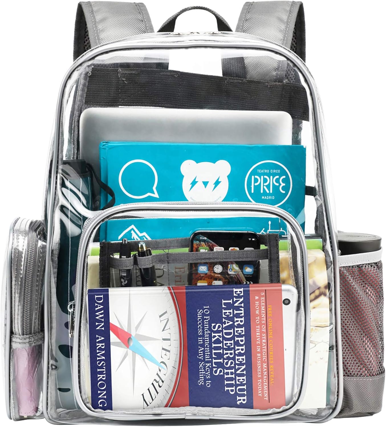 Clear Backpack, Ace Teah Heavy Duty Backpacks, Transparent Backpack for School, Light Grey