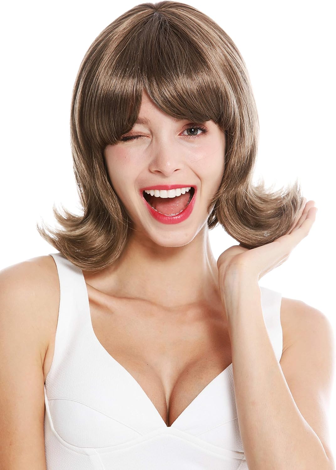 WIG ME UP - GFW1326-18 women's quality wig short waved tips 50's 60's retro brown, Dark golden brown (18), Length: approx. 30 cm
