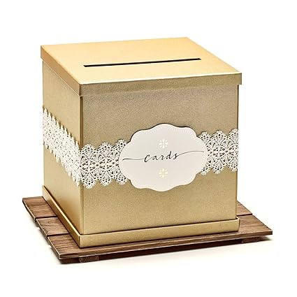 Amazon Com Hayley Cherie Gold Gift Card Box With White Lace And