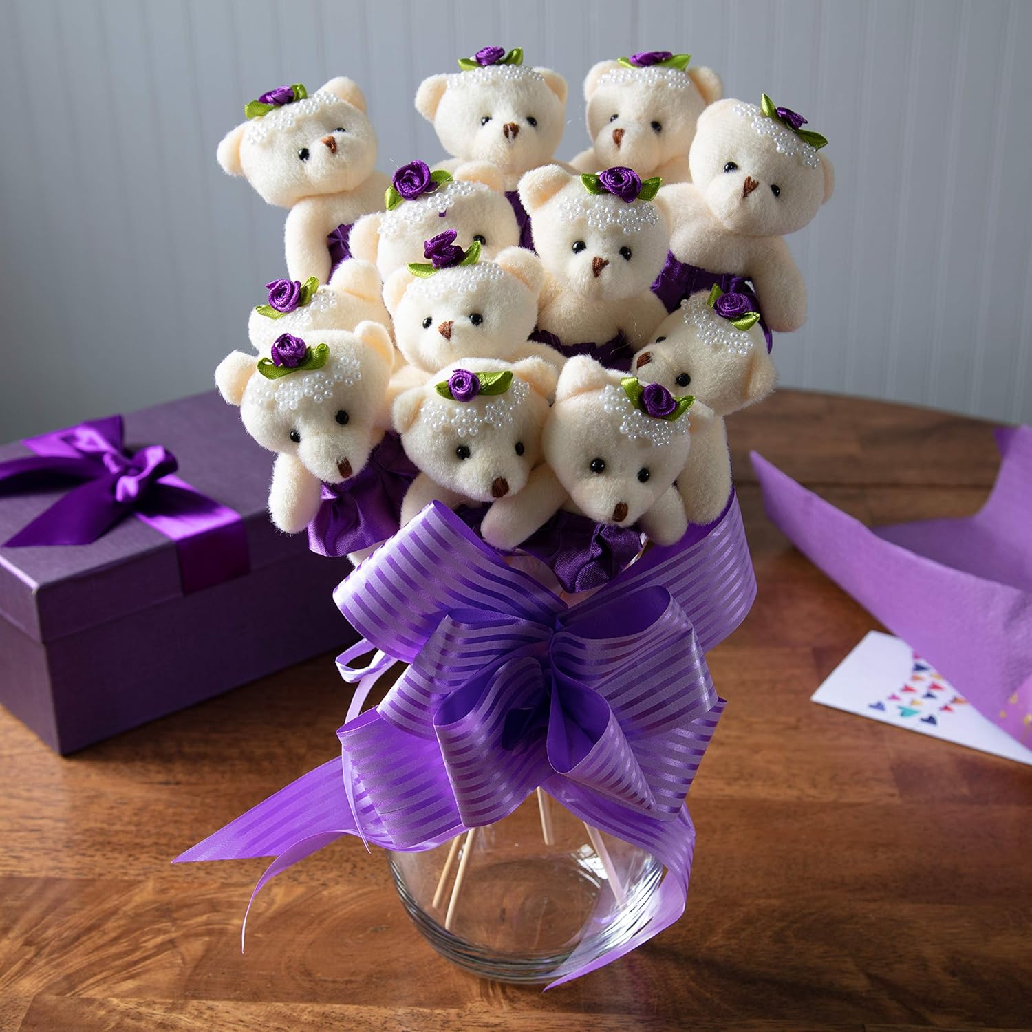 SCS Direct Teddy Bear Plush Flower Gift Bouquet with 12 Stems - Cute Alternative to Flowers, Candy, Chocolate for Mom, Wife, Girlfriend, Daughter, Grandmother: Toys & Games
