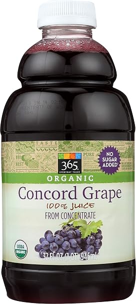 365 100% just Organic concord grape f/concentrate glass 32oz (099482420864)