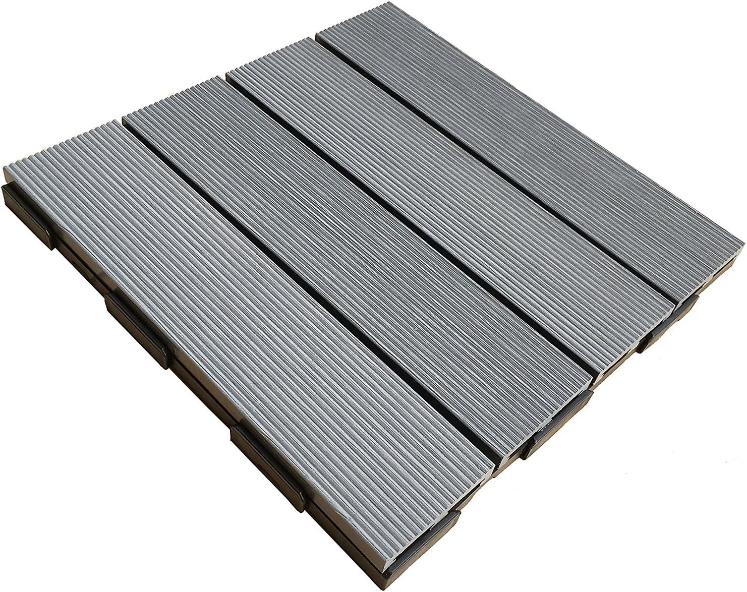 WPC Composite DIY Interlocking Decking Floor Tile Boards, Ideal For Garden, Patio, Terrace, Hot Tub (Single Tile - Grey)