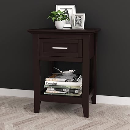 Espresso Finish Modern Nightstand Side End Table With Lower Shelf And Drawer Amazon In Home Kitchen
