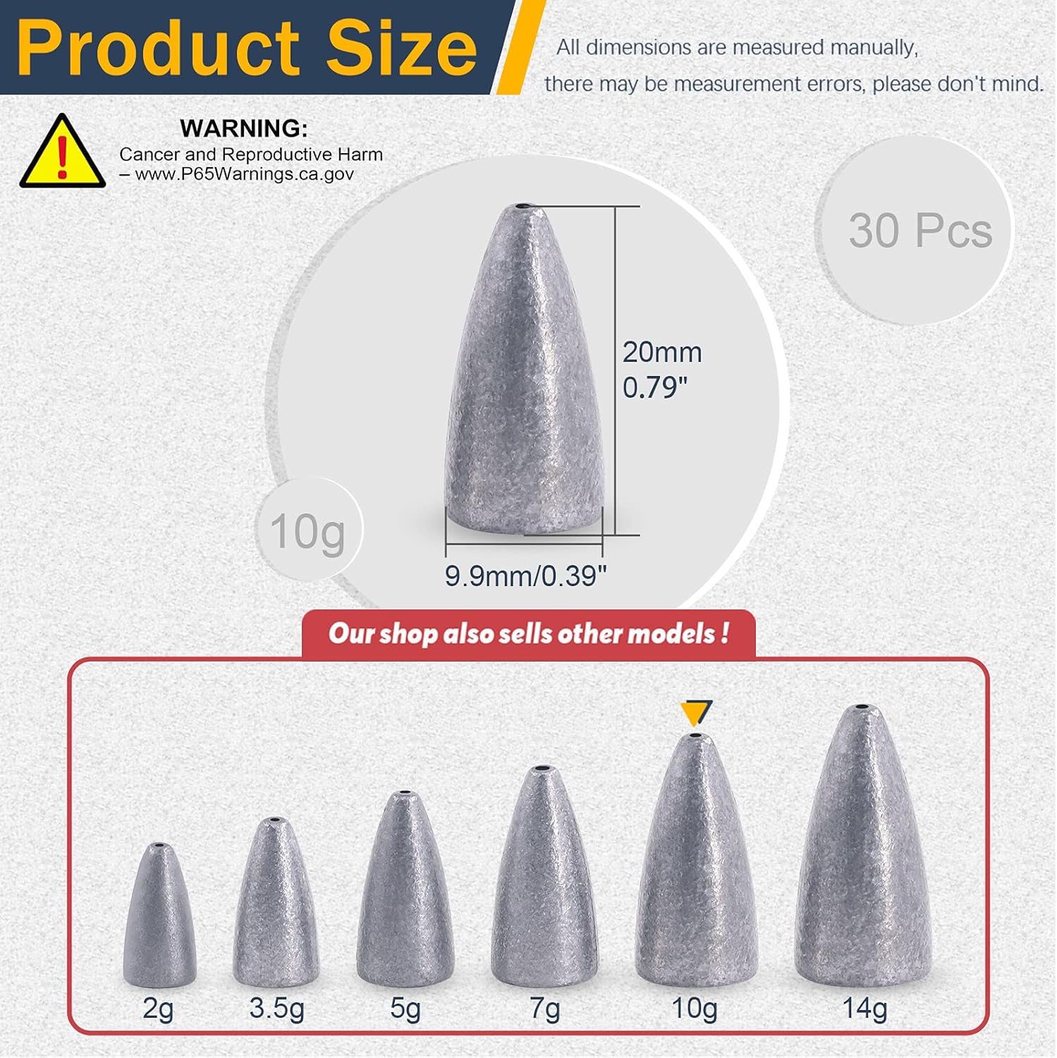 Hilitchi Bullet Weights Sinker Assortment Kit Fishing Weights Sinkers Assorted Set Worm Weights for Bass Fishing Saltwater (10g-30pcs) : Sports & Outdoors