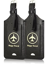 Luggage Tags, ACdream Leather Case Luggage Bag Tags Travel Tags 2 Pieces Set