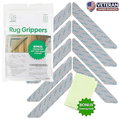 Non Slip Rug Gripper Pads 8 Reusable Corner Carpet Tape Grippers Adhesive No Skid Anti Slip Pad For Hardwood Or Laminate Floors Sticky Nonslip