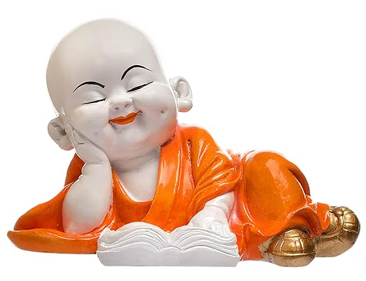 Karigaari India Handcrafted Baby Laughing Buddha Reading Book Showpiece for Home Decor