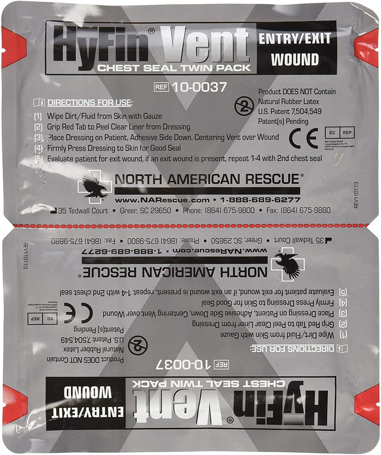 North American Rescue Hyfin Vent Chest Seal, 2 Count: Health & Personal Care