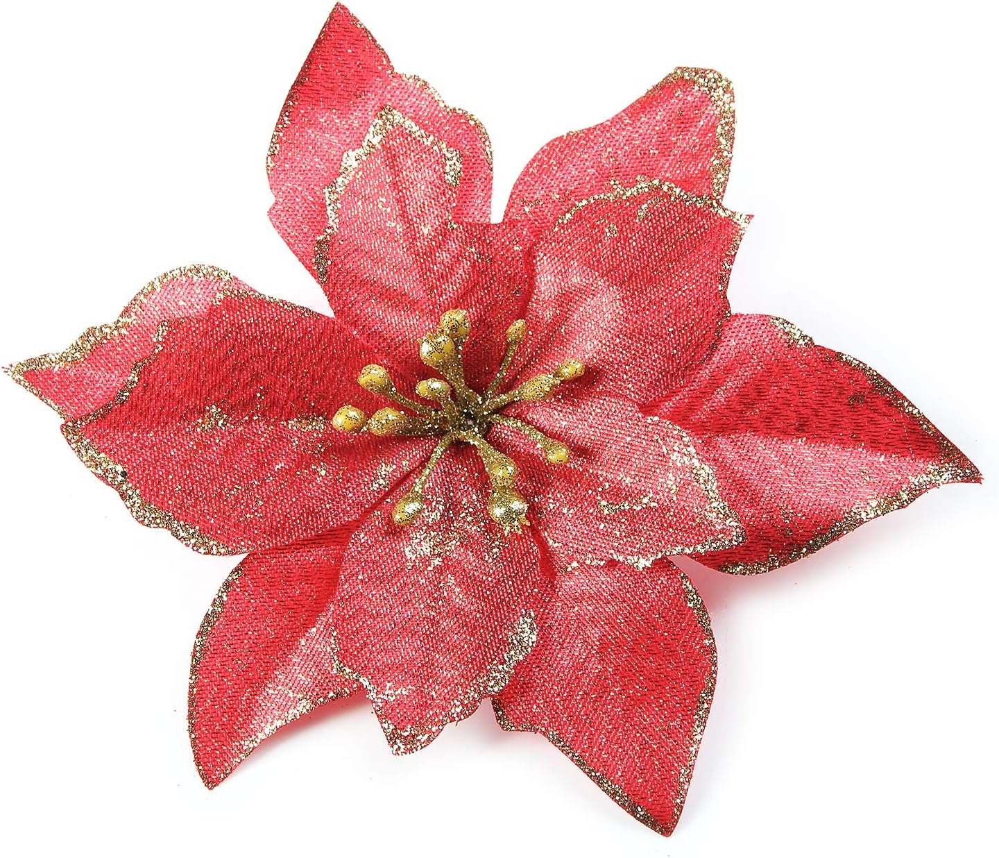 Poinsettia Christmas Decorations Glitter Artificial Poinsettia Flowers for Christmas Tree Decorations(12Pack)(Red)