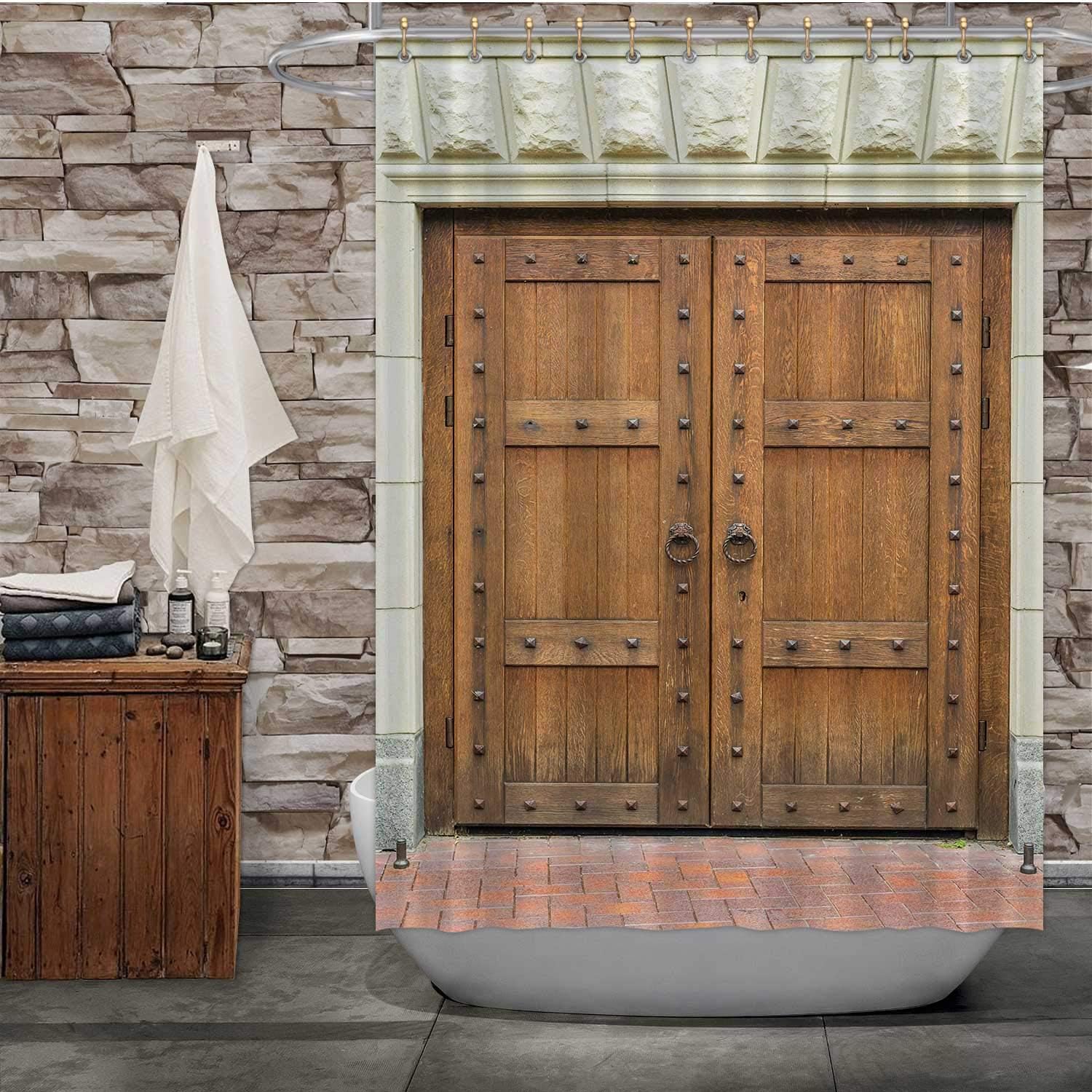 Amazon.com: Hitecera Textured Brown Wooden gate,Bathroom Decor Set for Bathroom 72''Wx72''H ...