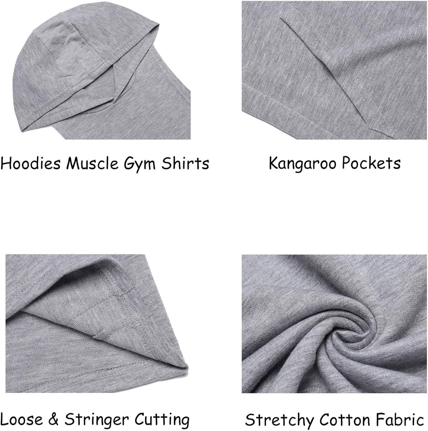 URRU Men's Hooded Tank Tops Workout Sleeveless Muscle Shirt with Kanga Pocket S-XXL: Clothing