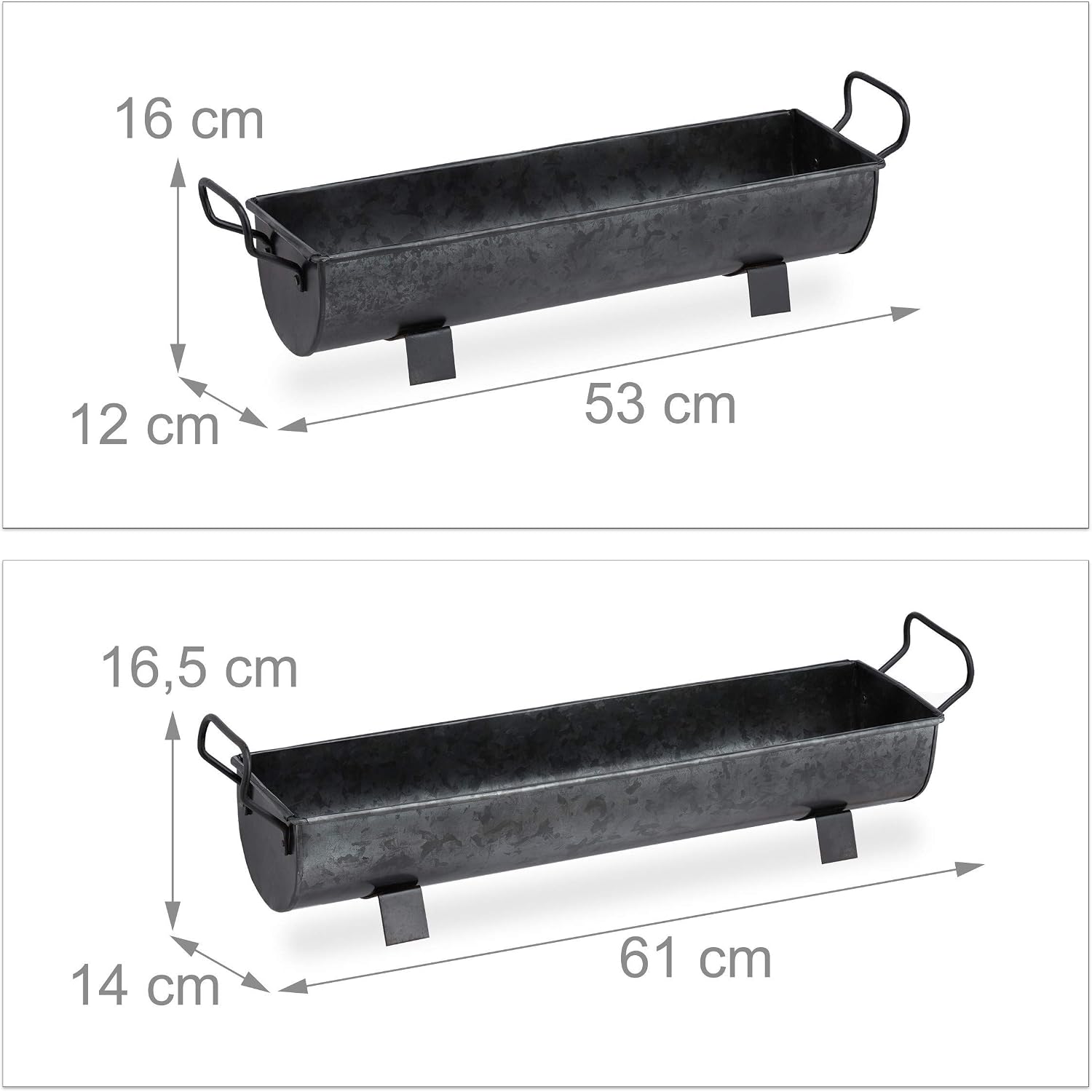 Relaxdays Window Box Gutter, Planter Garden & indoors, Set Of 2 Metal Tubs for Plants Zinc Look, Anthracite - Image 5