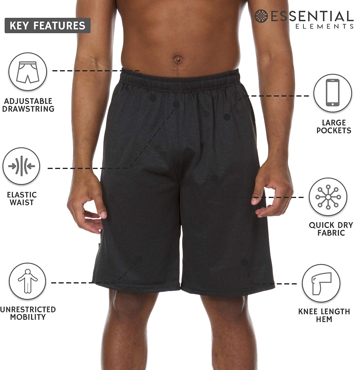 5 Pack: Men's Active Performance Quick-Dry Athletic Stretch Drawstring Basketball Gym Knit Shorts with Pockets at  Men’s Clothing store