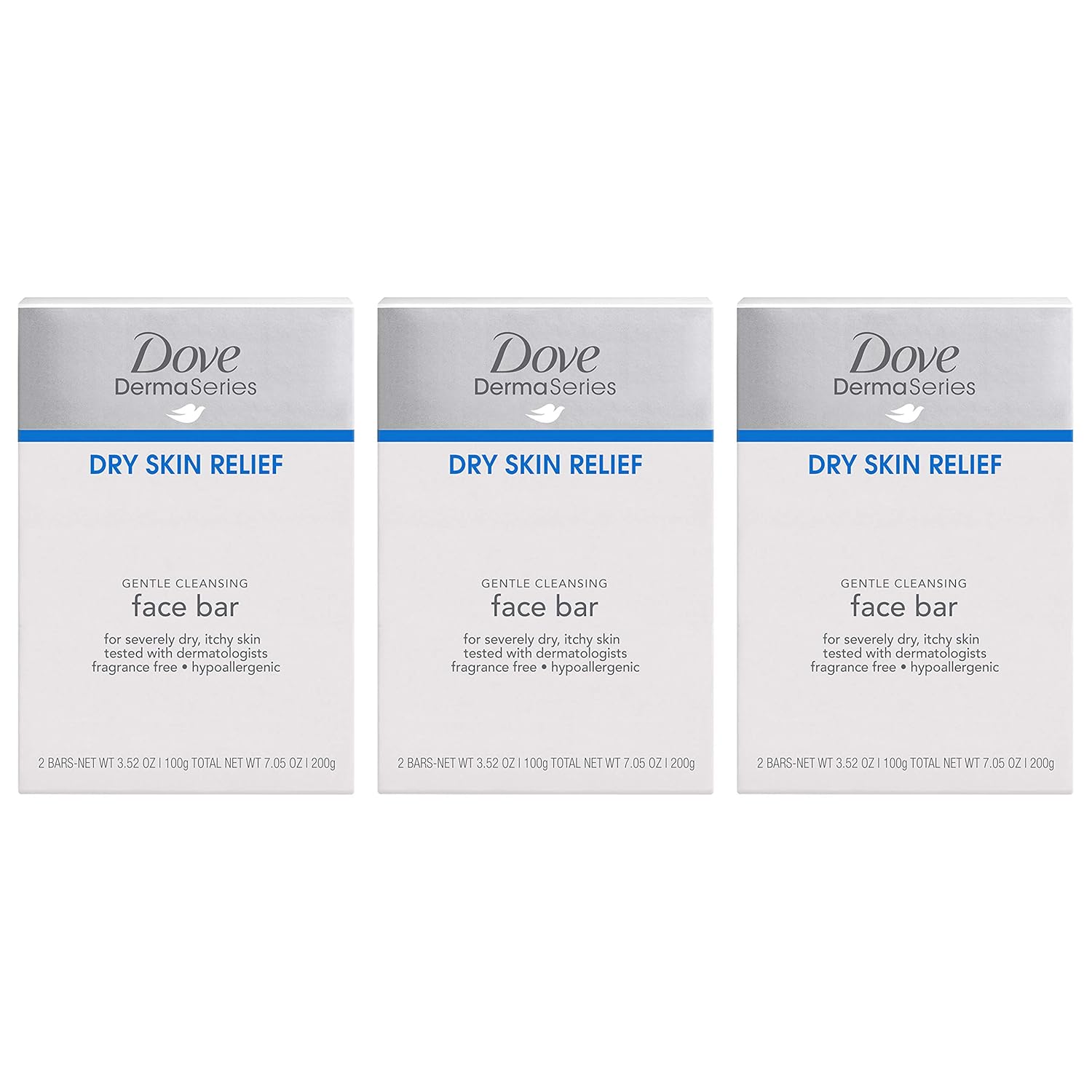 Dove DermaSeries Fragrance-Free Facial Cleansing Bar, for Dry Skin, 3.52 oz, 6 Bar: Beauty