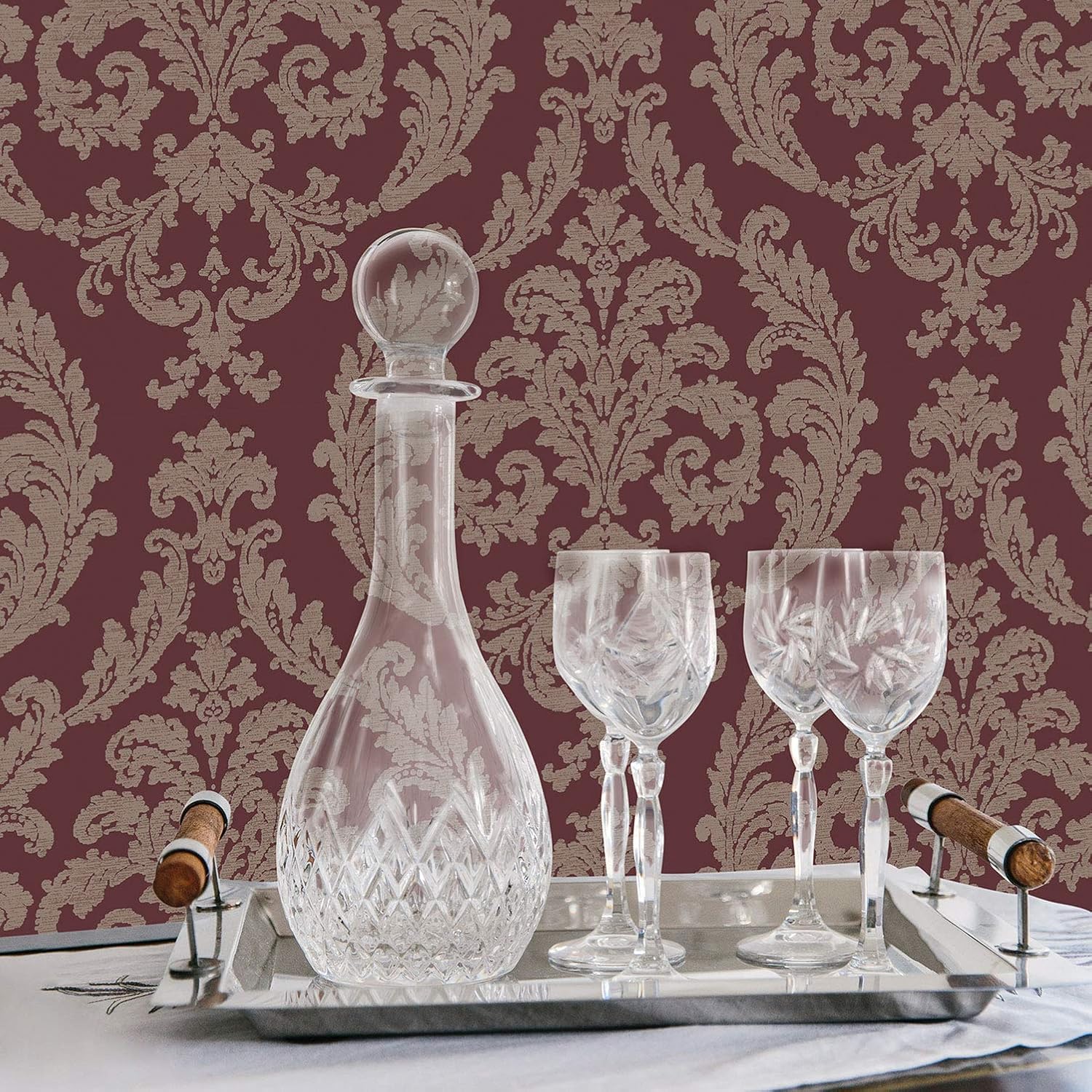 Galerie G67611 Palazzo Large Scale Damask Design Wallpaper, Burgundy, 10m x 53cm - Image 3