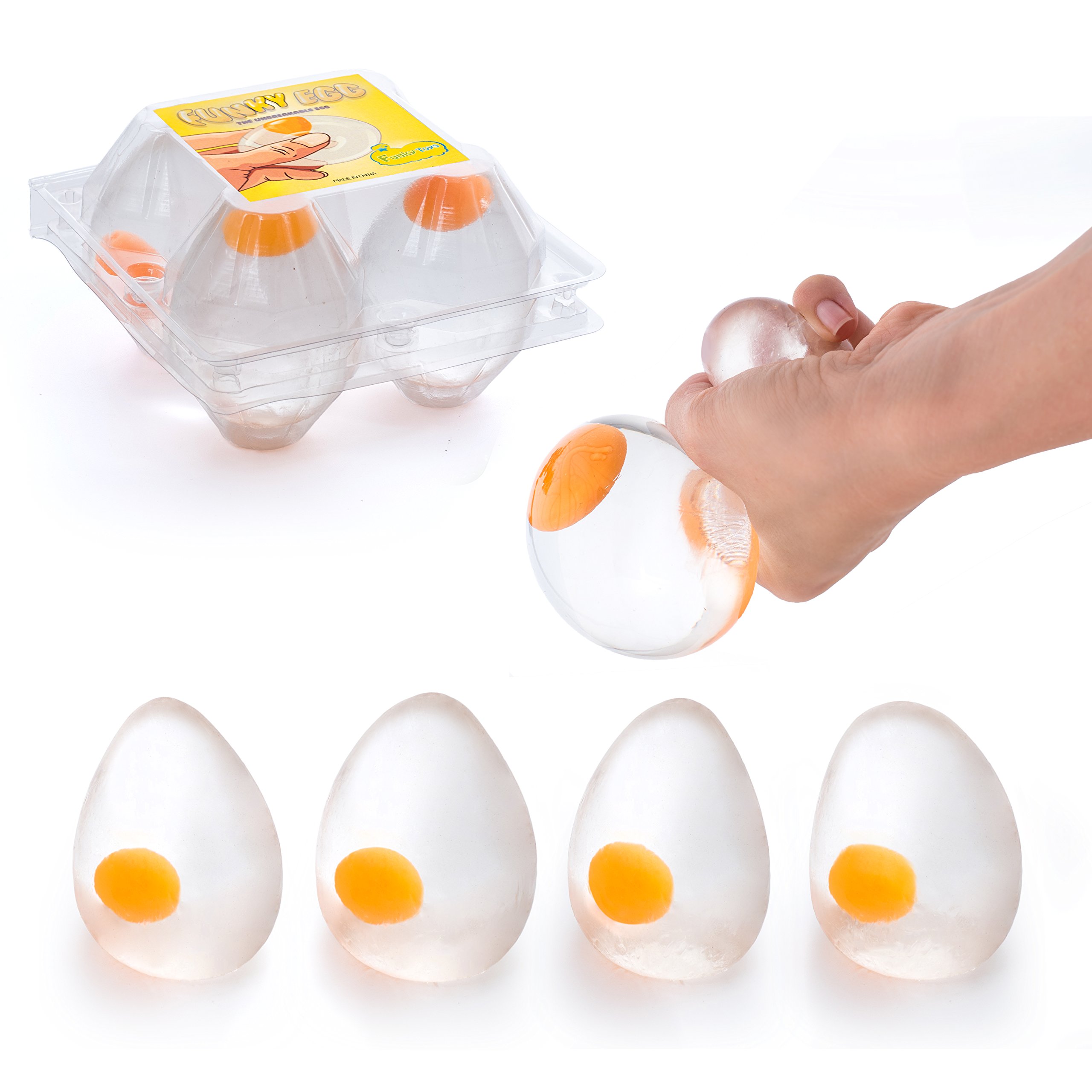 Funky Egg Splat Ball Squishy Toys 4 Pack Stress Relief Eggs Yolk