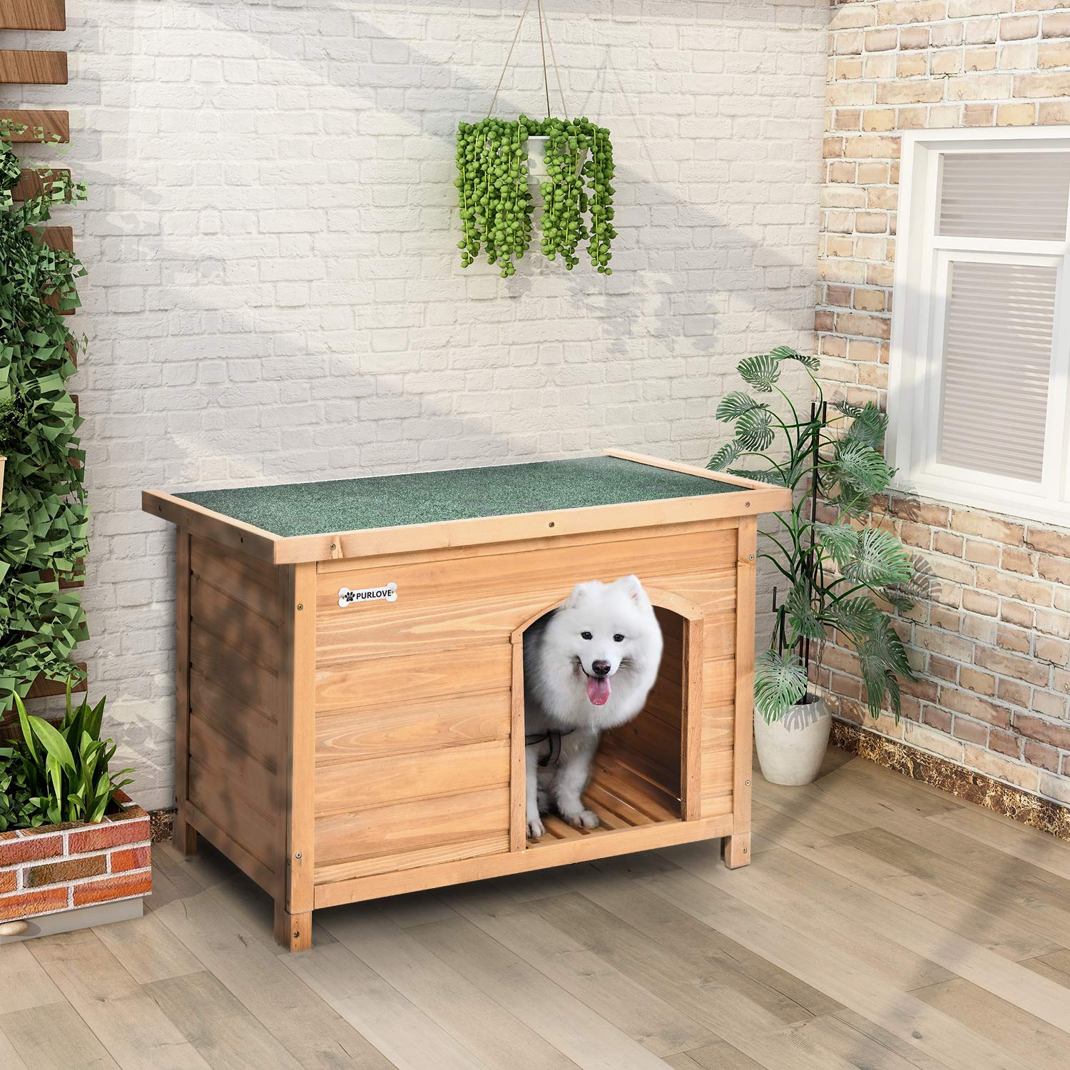 Purlove Solid Wooden Outdoor Indoor Dog Pet House Hutch