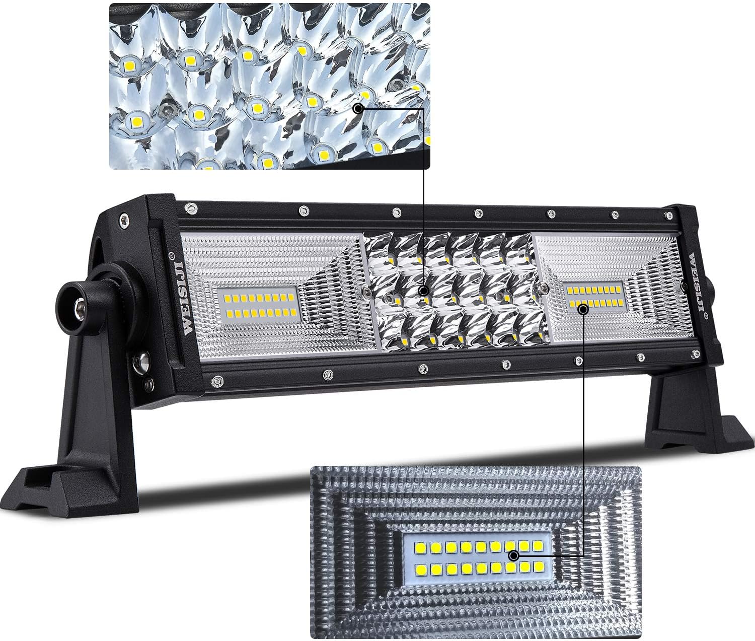 LED Light Bar,WEISIJI Triple Row 15" Straight LED Driving Light 72W 6000K Spot Flood Combo Beam LED Work Light Offroad 4x4 Truck ATV SUV 4WD Pickup Boat