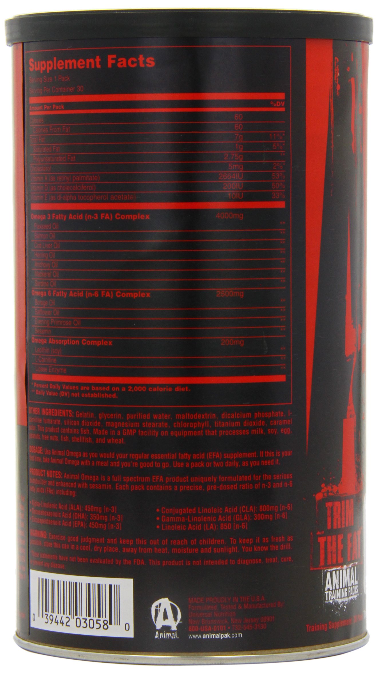 Animal Omega Omega 3 6 Supplement Fish Oil, Flaxseed Oil, Salmon Oil, Cod Liver, Herring