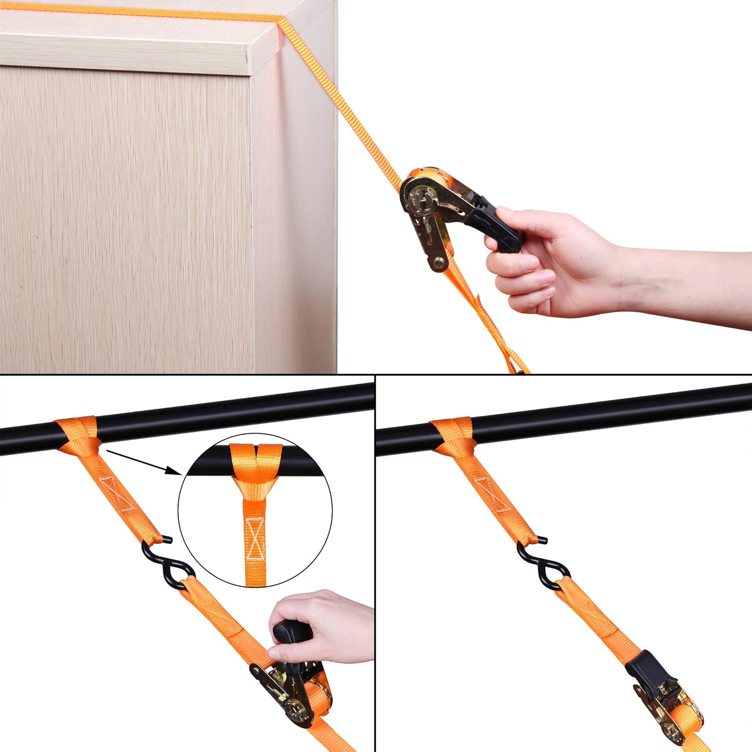 CARTMAN 1" x 15' Ratchet Tie Down up to 1500lbs 4pk in Carry Bag, with 18" Soft Loop Tie-Down Straps & 32" bungee cord: Automotive