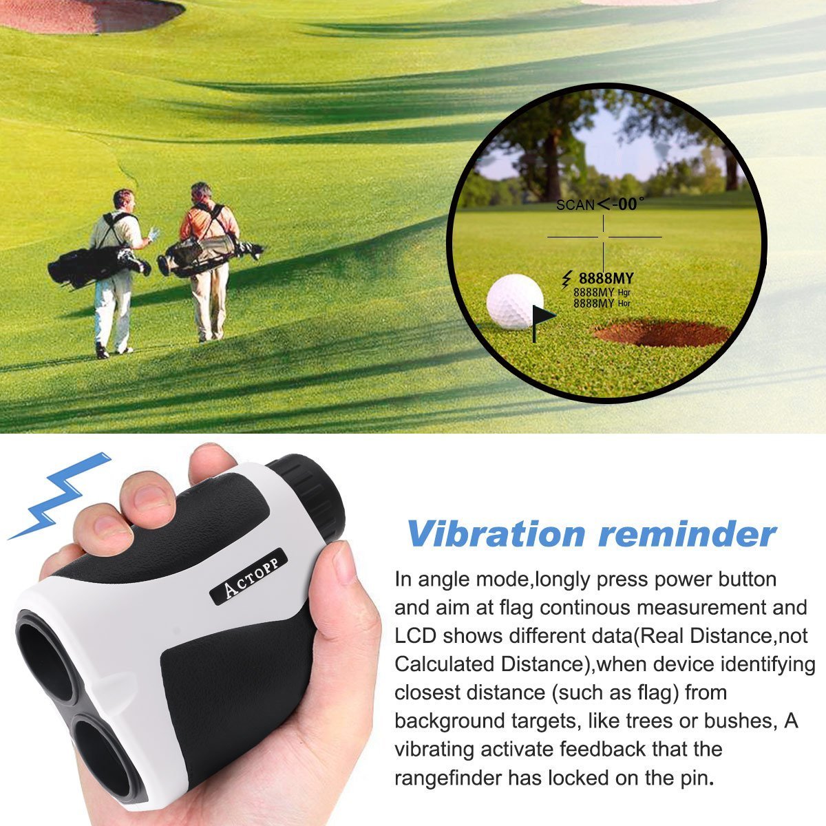 ACTOPP Golf Rangefinder Digital Laser Rangefinder Scope with Golf Scanning Jolt Golf Slope Correction Angle Height Horizontal Distance Measurement Function Perfect for Golf Hunting and Racing (White)