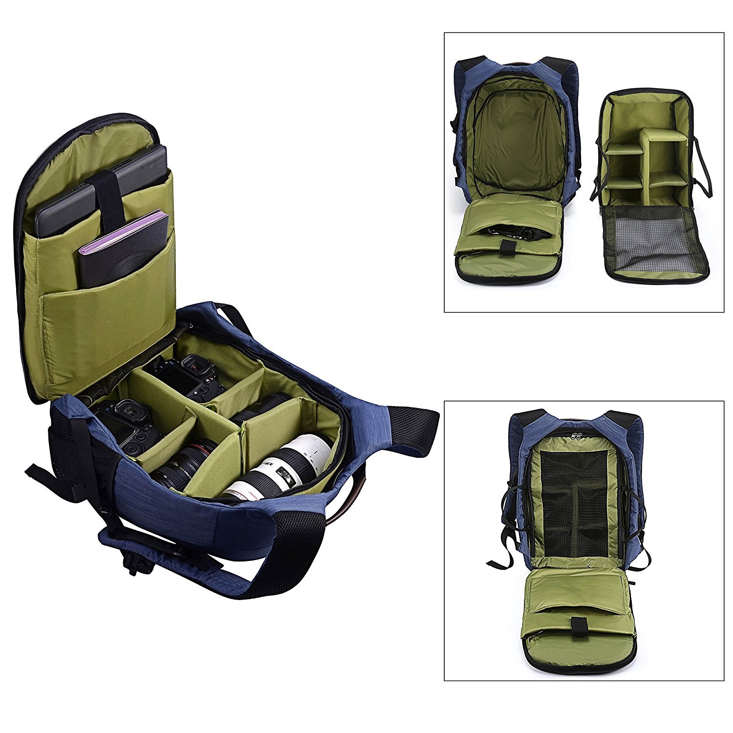 Sac à dos pour appareil photo et Reflex et accessoires, Pbreack Sac à dos Caméra vidéo étanche randonnée housse sacoche anti-choc (Bleu)