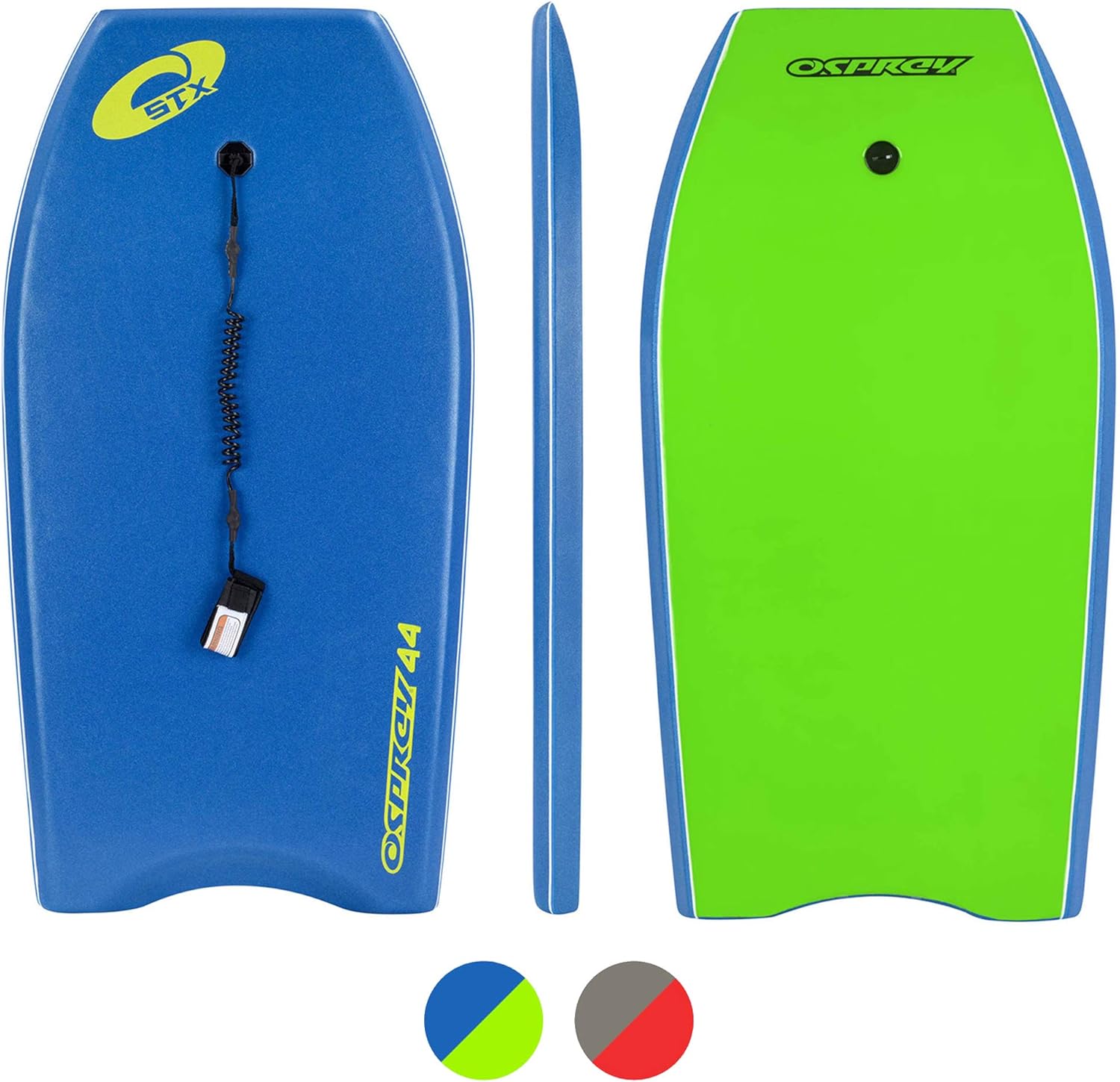 Osprey Body Board with Leash, HDPE Slick and Crescent Tail, XPE Boogie