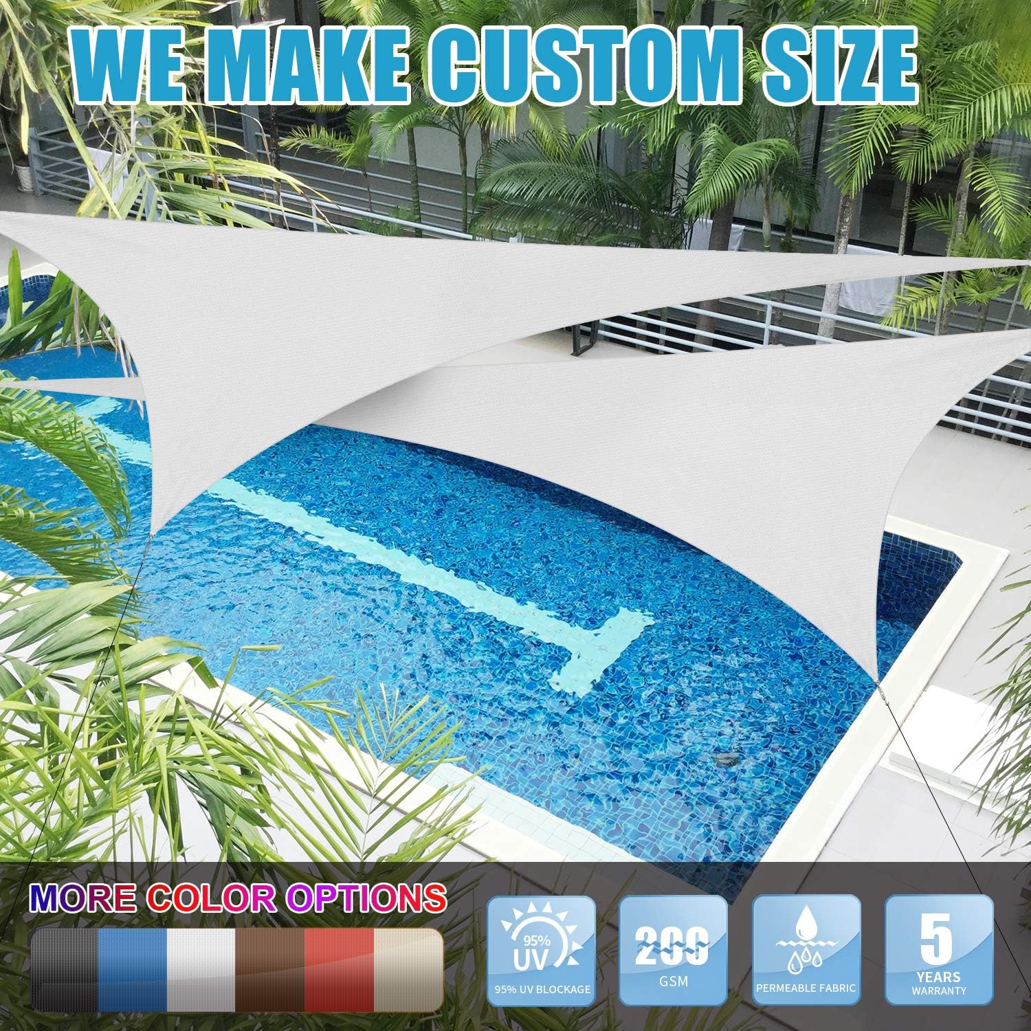 Amgo 20 X 20 X 20 White Triangle Sun Shade Sail Canopy Awning 95 Uv Blockage Water Air Permeable Commercial Residential For Patio Yard