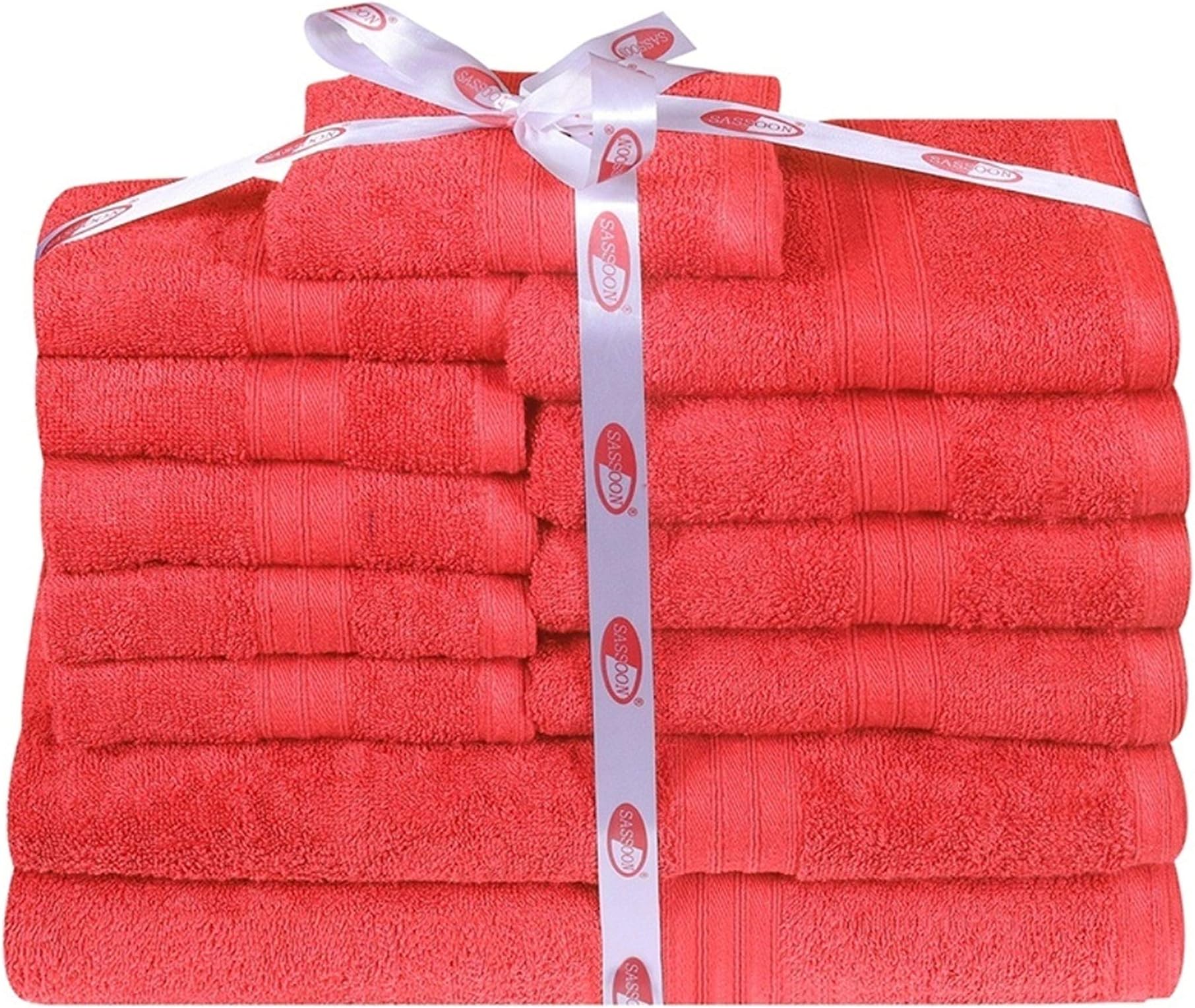 Sassoon 12 Pack Bath Towel Set, Cotton, Quick Dry, Lightweight, Everyday Use, Maximum Softness, Highly Absorbent, Extra Value Pack (2 Bath Towel, 4 Hand Towel, 6 Wash Cloth), Rose Red