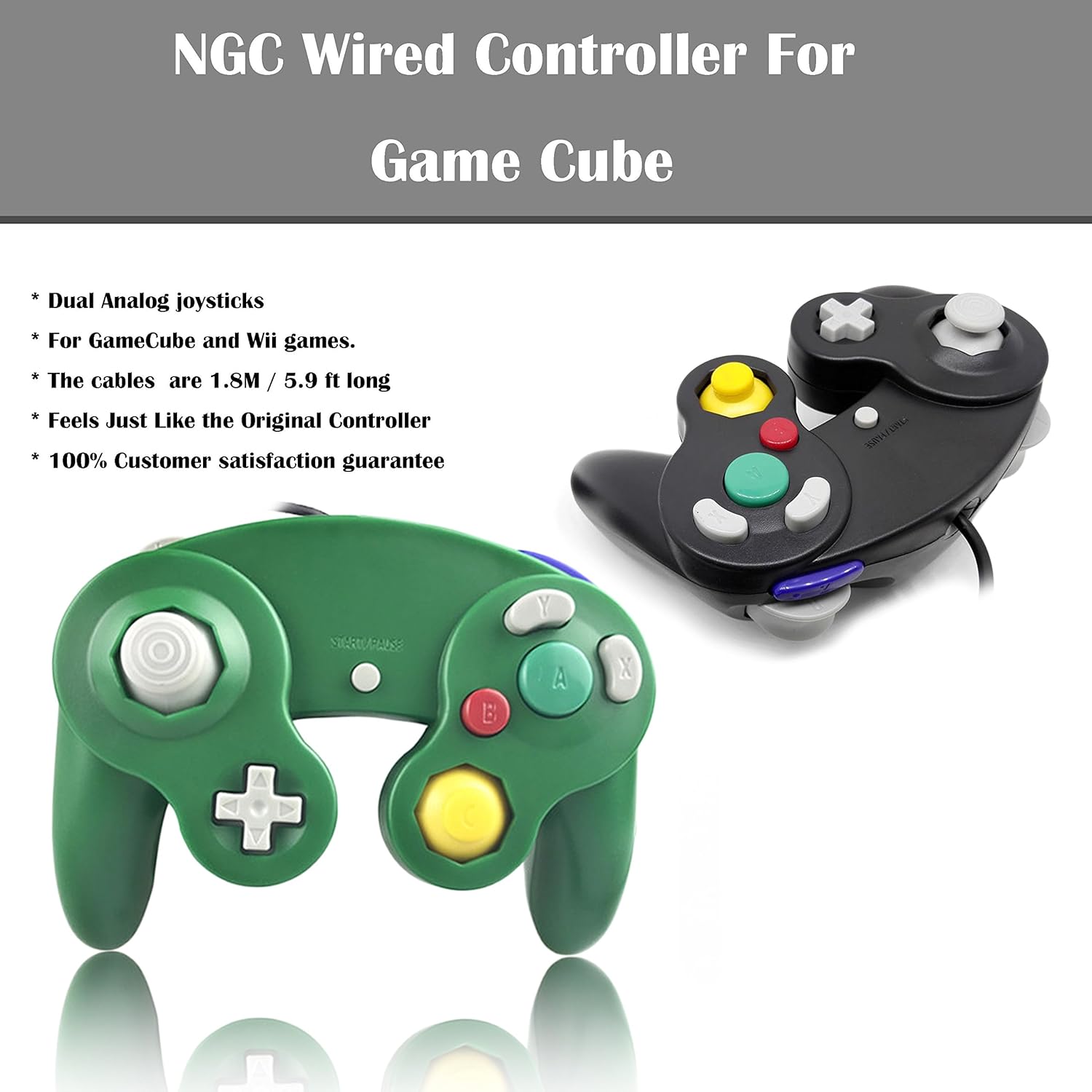 Poulep 2 Packs Classic Wired Gamepad Controllers for Wii Game Cube Gamecube Console (Black and Green): Electronics